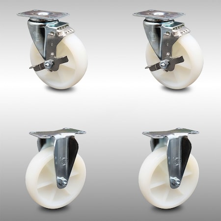 Service Caster 5 Inch SS Nylon Wheel Swivel Top Plate Caster Set with 2 Brake 2 Rigid SCC SCC-SS20S514-NYS-TLB-2-R-2